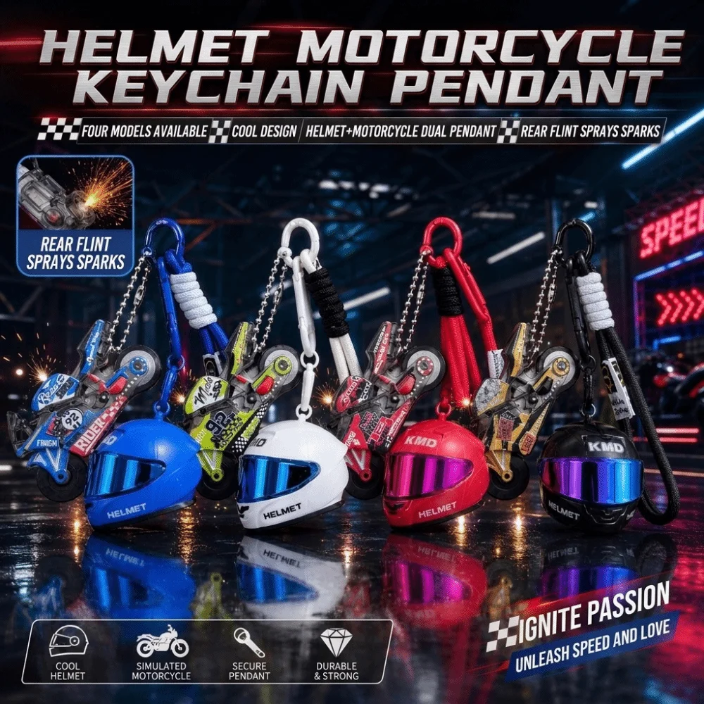 Creative Motorcycle Helmet Keychain Braided Lanyard Alloy Mini Key Pendant Biker Style Lightweight Racing Keychain Photo Props