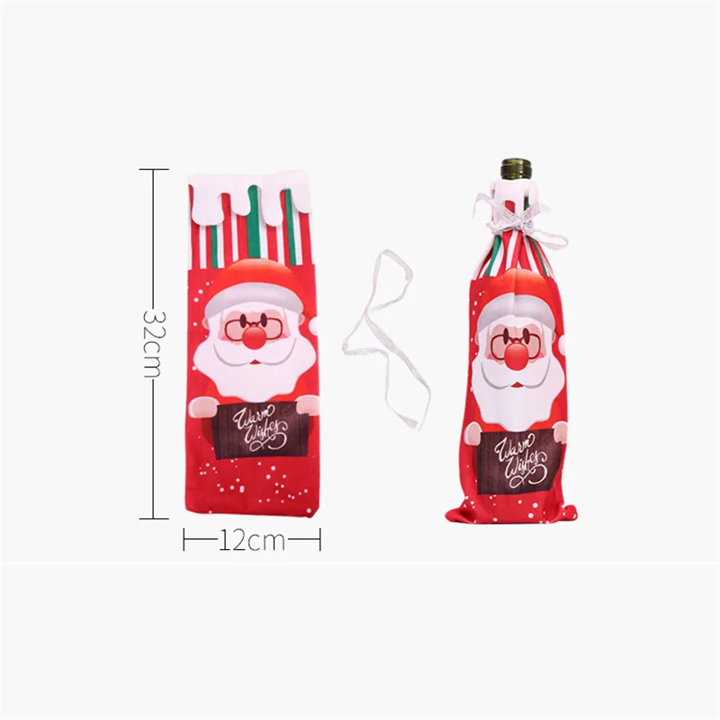 Kerst Wijnfles Hoezen Santa Claus Sneeuwpop Elanden Bedrukt Wijnfles Zak Champagne Fles Cover Kersttafel Decor Voor Thuis