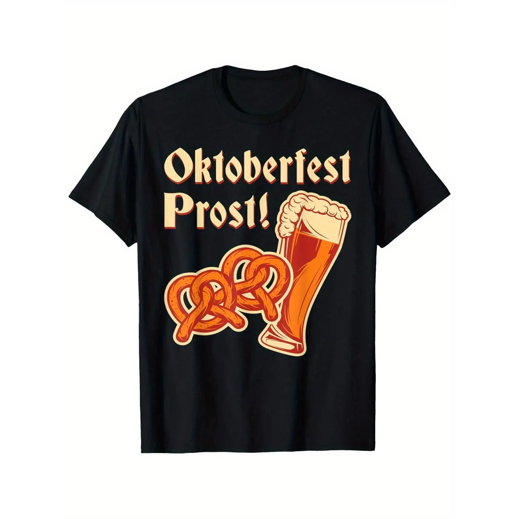 

Oktoberfest T-Shirt, Prost! Beer and Pretzel Graphic Tee, German Festival Party Holiday Casual Tops for Men Women