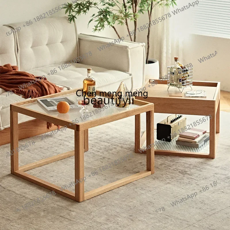 

cc182Nordic solid wood coffee table oak square small side table living room log square coffee table combination R