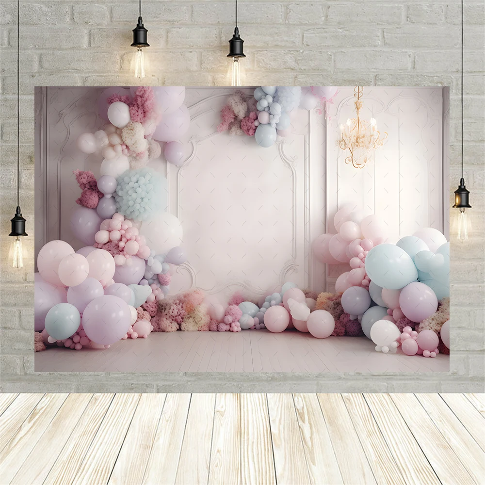 ทารกแรกเกิดเด็กชายและเด็กหญิงวันเกิดบอลลูนตกแต่งพื้นหลังอุปกรณ์ถ่ายภาพไวนิลโปสเตอร์รูปภาพสตูดิโอถ่ายภาพ