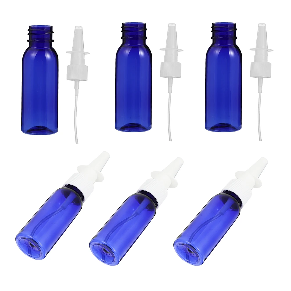 

6pcs 30ml PET Empty Bottles Blue Long Round Shoulder Travel Size Refillable Nasal Spray Small Sub Lotion Container