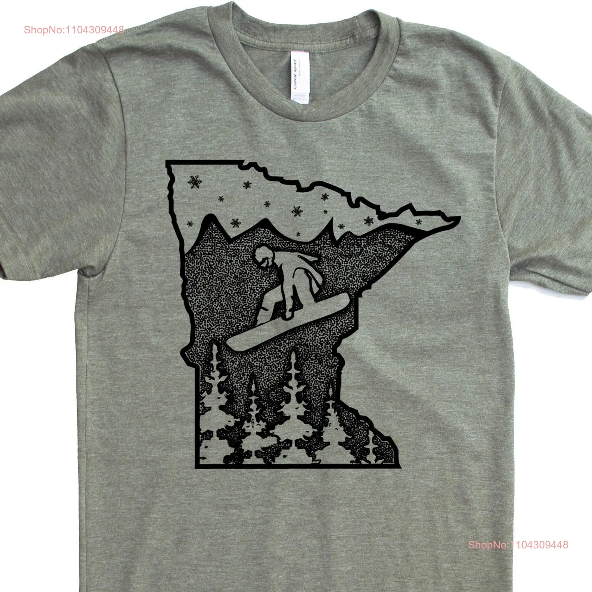 Minnesota apparel Snowboard in soft screen printed tee's with graphic illustration of boarder getting air the North Star State