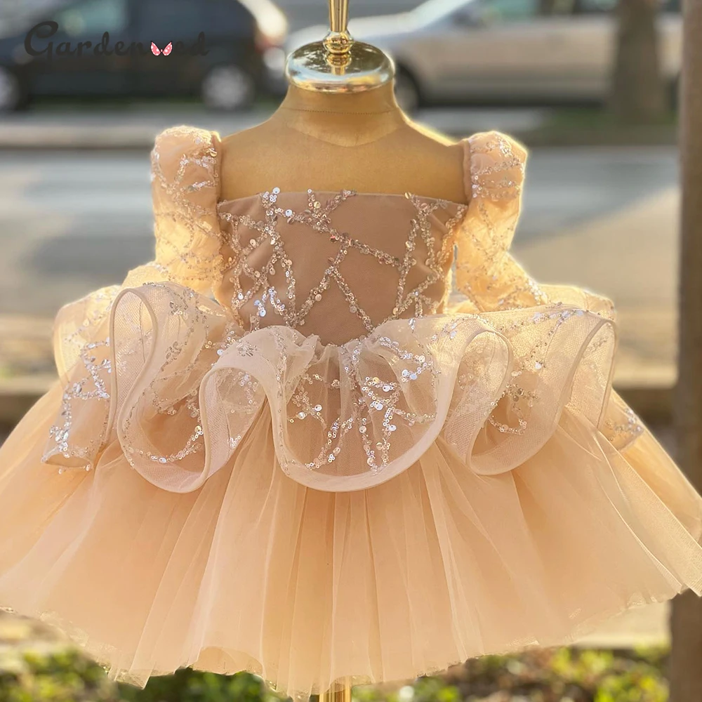 

Puffy Baby Girl Dress Champagne Flower Girl Dresses Cute Girl Princess Dress Girl Wedding Party Dress Child Kids Dresses