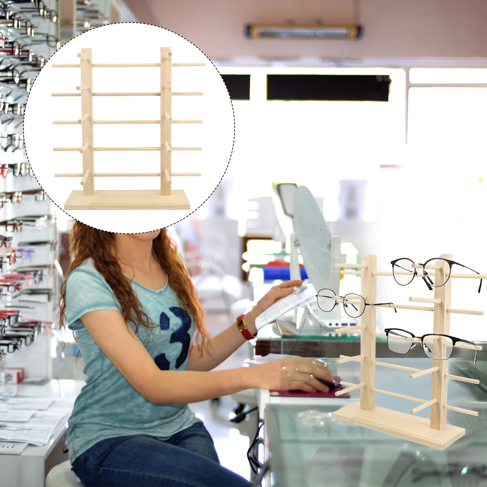 10 Pair Wooden Glasses Display Stand Rack Home Shop Sunglasses ganizer Eyewear Shelf Decor Frame Holder Jewelry Display Tool
