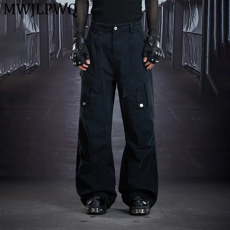 

Мужские брюки MWJLPWQ в американском уличном стиле, деструктивный дизайн, пэчворк, с множеством карманов, повседневные брюки-карго, новинка 13021
