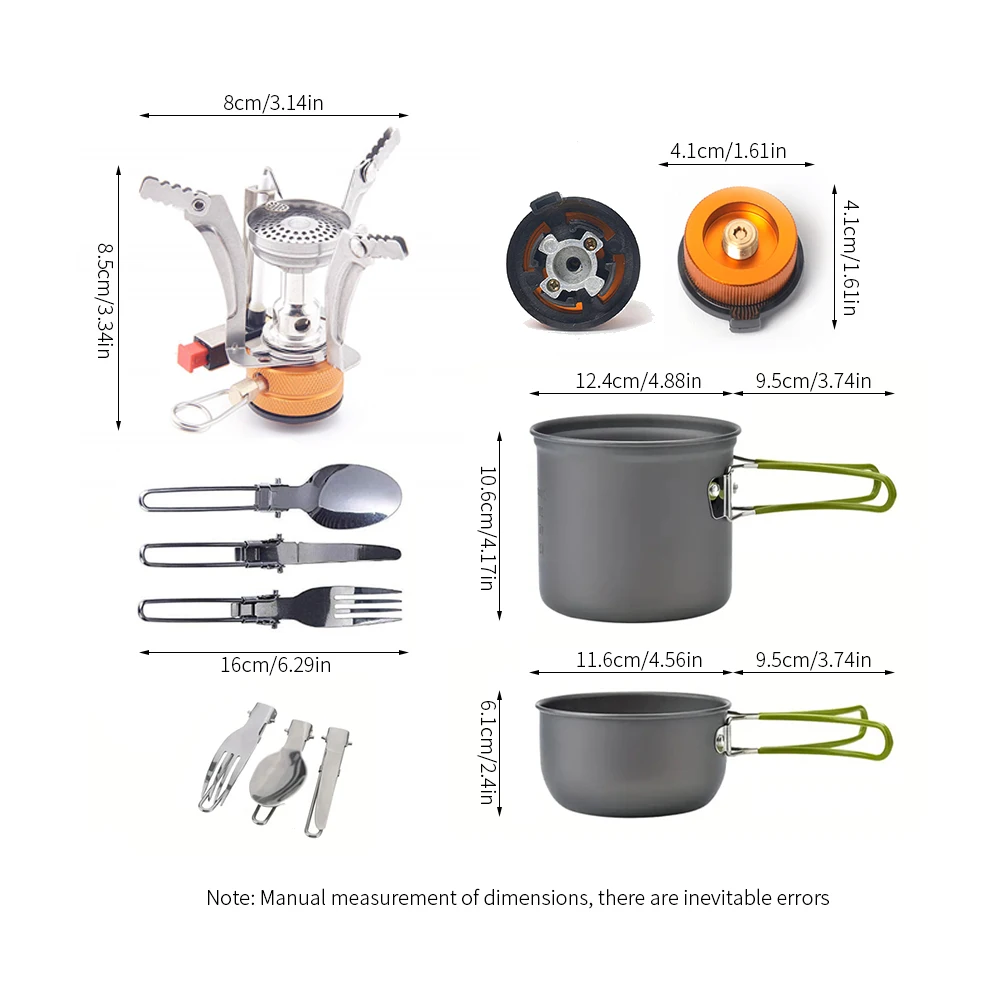 10 piece Camping cookware Set, Stove and pot Set, Fork and tank stand, Outdoor cooking utensils, Hiking, picnic,