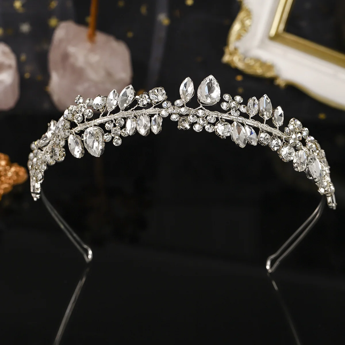 الفضة كريستال العروس هيرباند جديد حجر الراين زهرة تاج الشعر التبعي الزفاف عيد ميلاد مهرجان خوذة للنساء #1