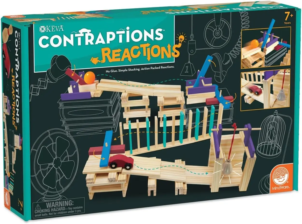 KEVA Contraptions Reactions Planks Building Toy, 178 KEVA Building Planks (191 Piece Set), Free-Form Wood Set for Kids