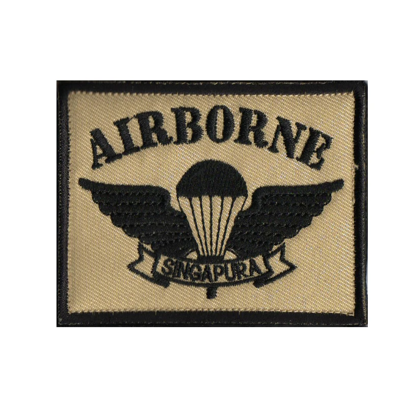 Singapore USA Airborne Paratrooper Embroidered Hook Fastener Patch Badge Applique Emblem for Clothing