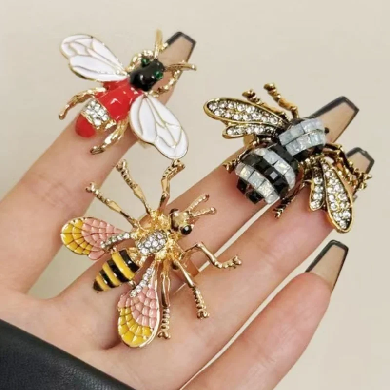 Vintage Enamel Insect Ring For Women Open Gold Plated Bee Ladybug Dragonfly Statement Ring Crystal Drop Oil Animal Jewelry Party