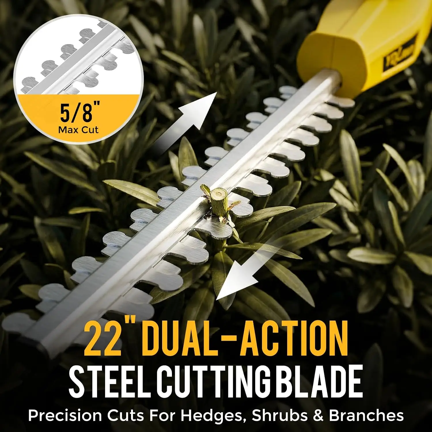 20V Cordless Pole Hedge Trimmer, 15 Ft Reach, 2 x 4.0Ah Batteries | Fast charger included, with 5/8-inch cutting capacity