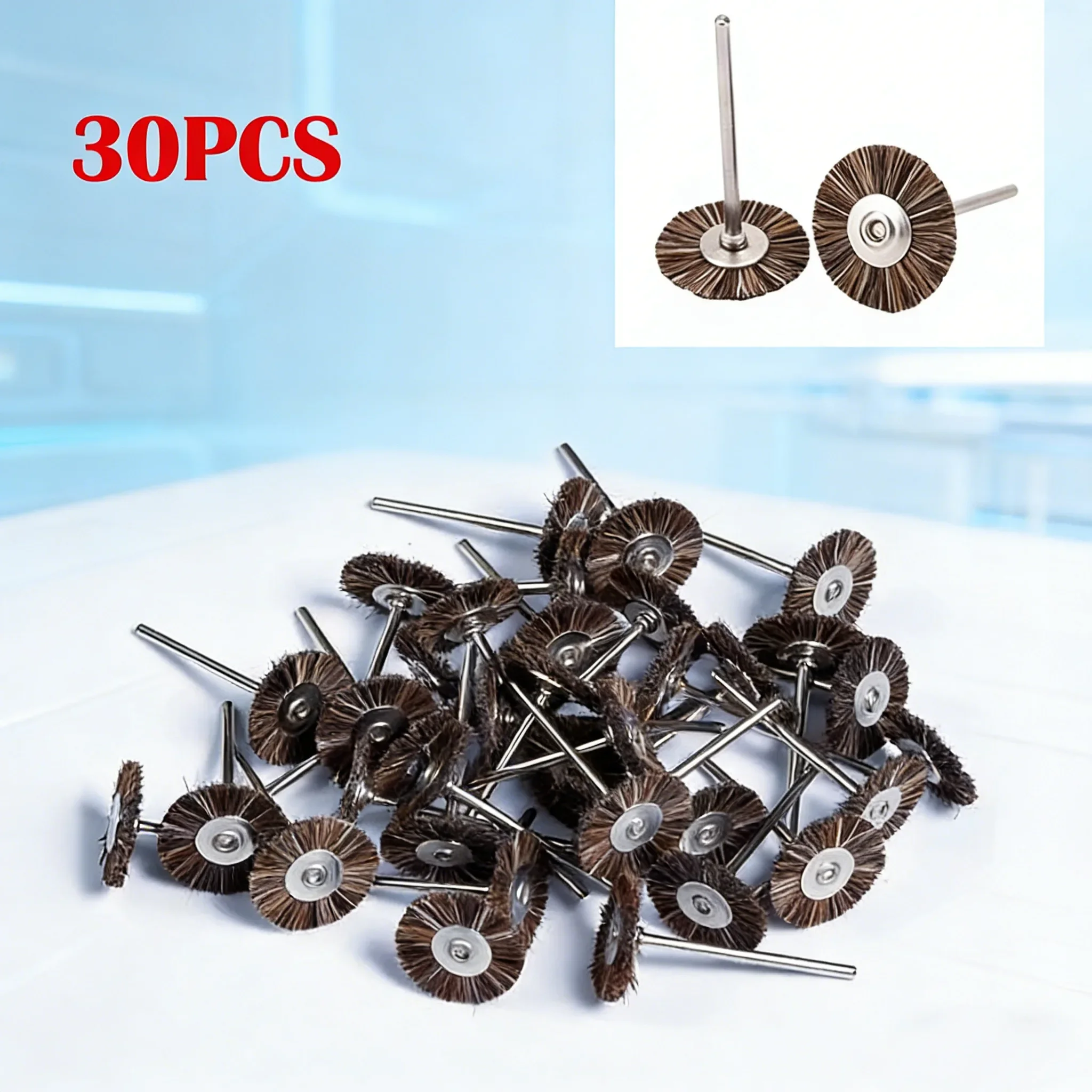 

30Pcs Dental Horse Hair Brush Polisher Wheel Low Speed Rotary Tool for Straight Handpiece Dental Cleaning & Polishing