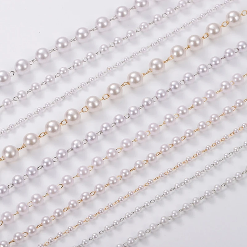 1meter 3-8mm Imitation Pearl Beaded Chain DIY Copper Necklace Chains Accessories for Jewelry Making Components Handmade