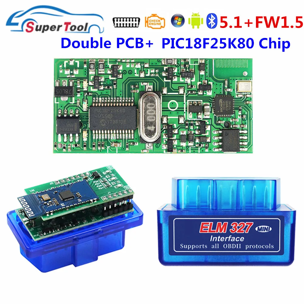 Топ Bluetooth 5.1 ELM327 V1.5 Сканер кода OBD2 ELM327 2.1 OBDII Автомобильный диагностический инструмент ELM 327 Считыватель кодов для IOS/Android/ПК
