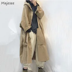 Trench Women Hooded 3 Colors Pockets Loose Spring Cargo Minimalist Popular Couple Japan Style Street Outerwear Ins Leisure 2021