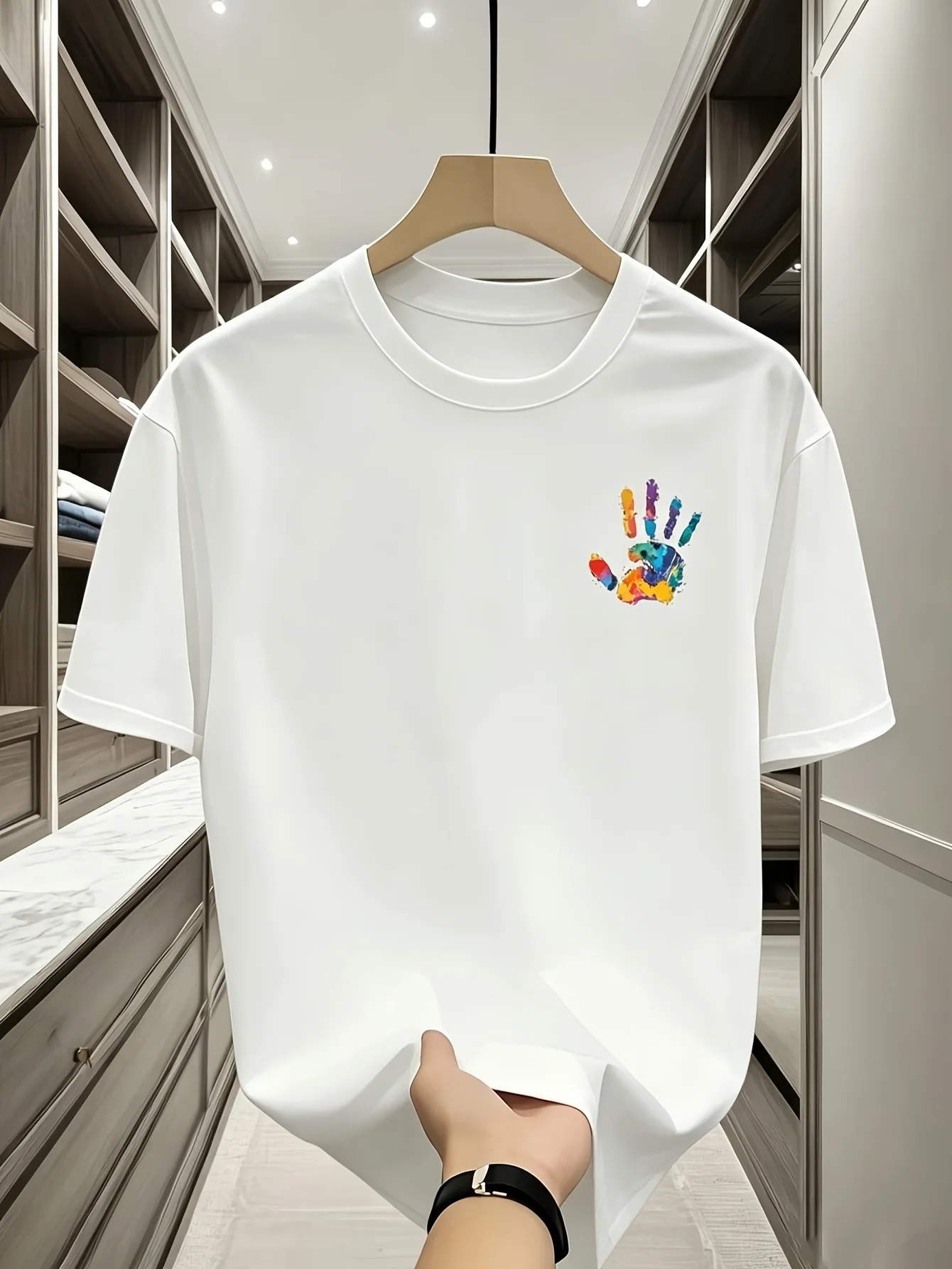 Men's black T-shirt featuring a colorful palm tree print; suitable for parties, nights out, and everyday wear.