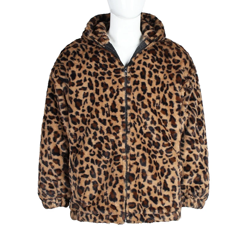 PFHQ Trend Men's Faux Fur Jacket Colorful Leopard Print Plush