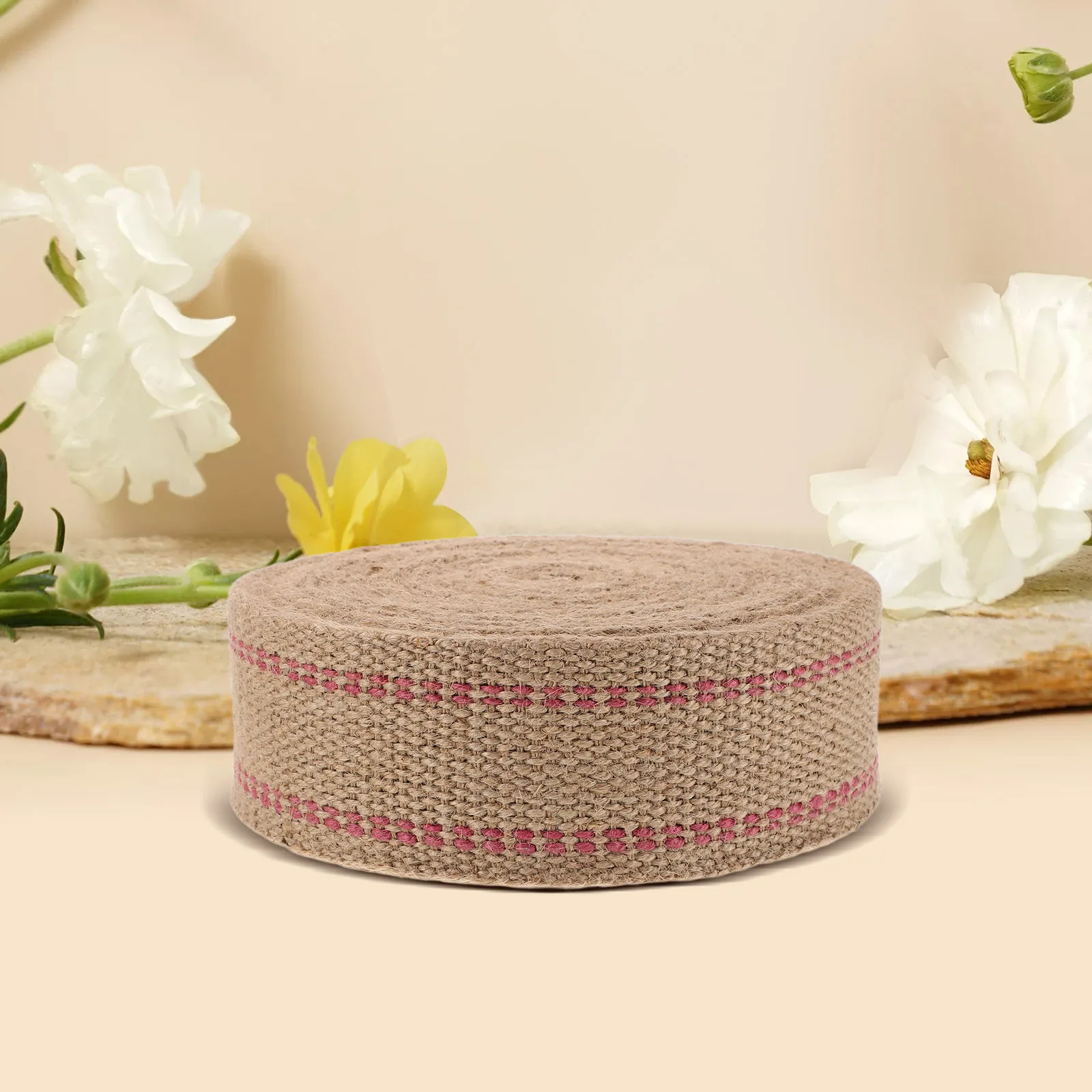 Taśma jutowa w rolce, czerwony pasek, naturalna taśma tapicerska, taśma do naprawy krzeseł, juta, taśma rzemieślnicza, taśma do mebli.