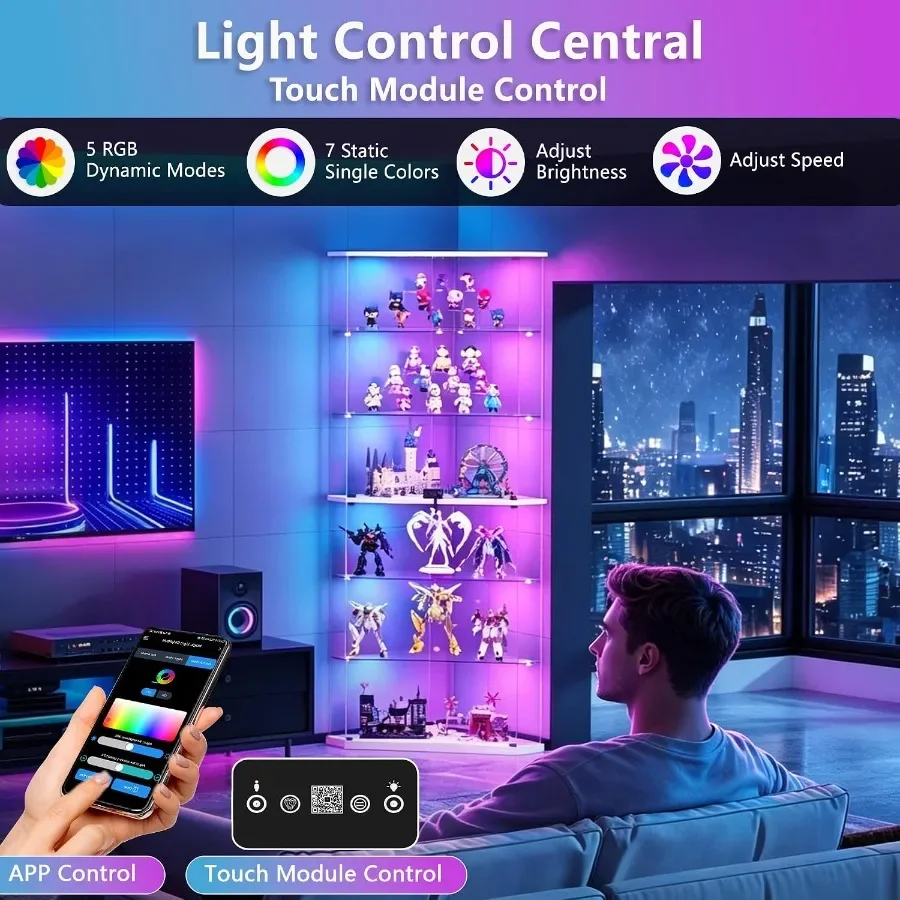 6-Tier Corner RGB LED Glass Display Cabinet with Human Sensor view 3