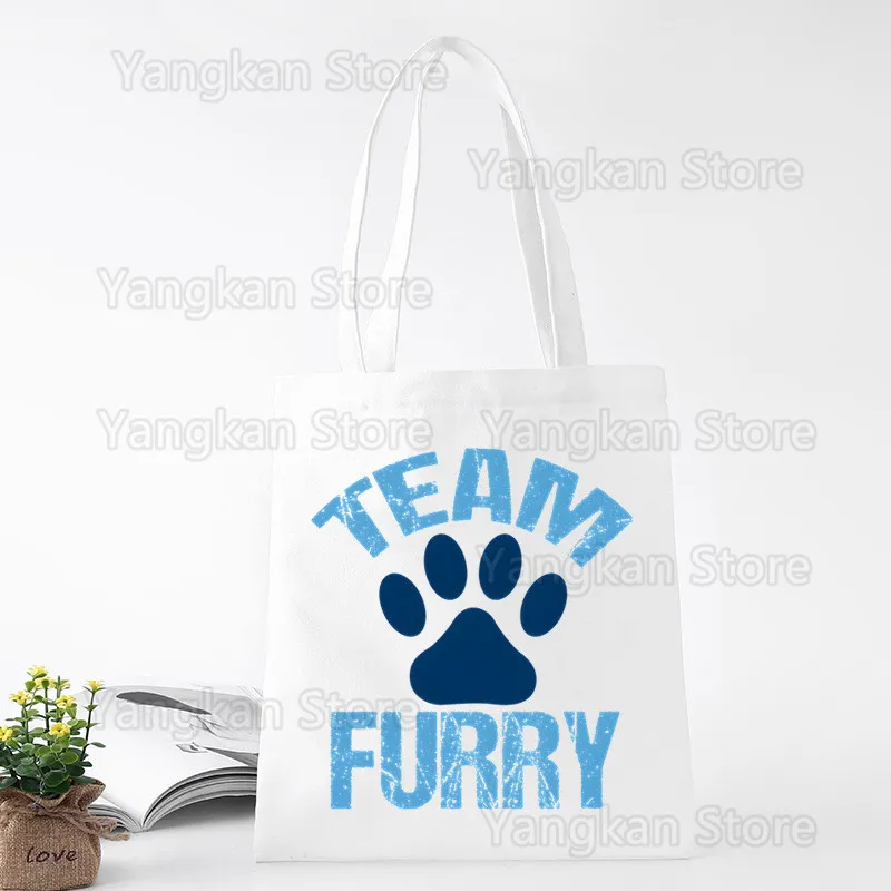 Proud Furry Team Furry Please Ask Before Touching Canvas Bag Casual Large Hand Bags Shopping Handbag Print Large Capacity Bag