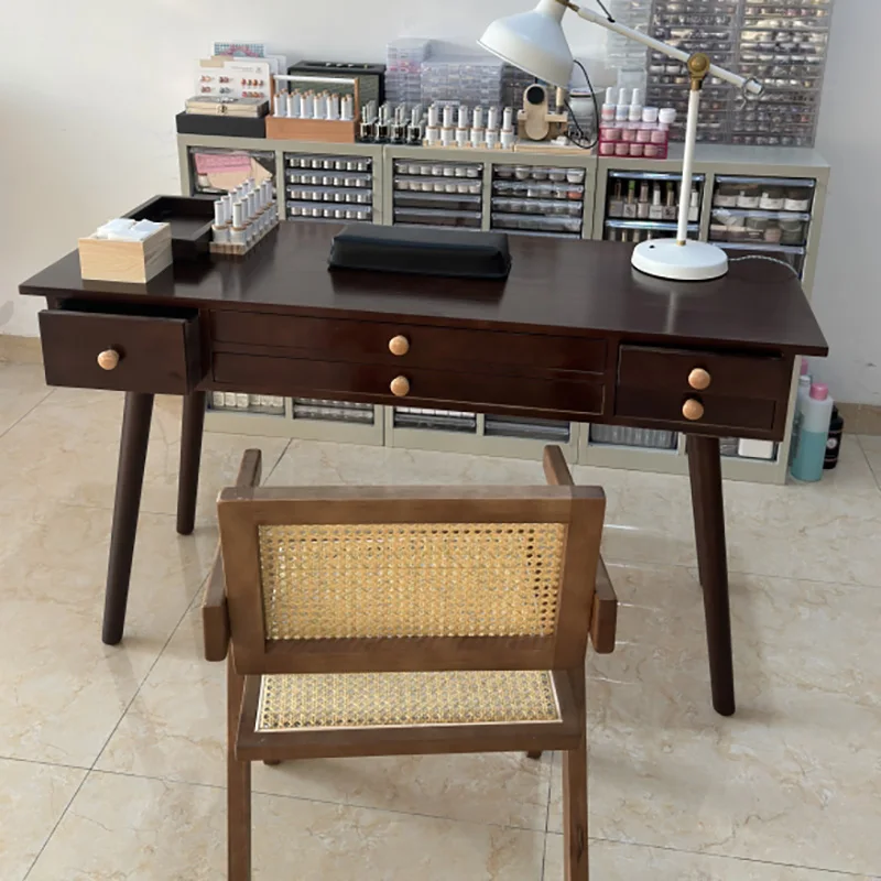 

American Vintage Nail Table Small Narrow Simple Multifunctional Nail Table With Drawers Premium Mesa Uñas Manicura Furniture