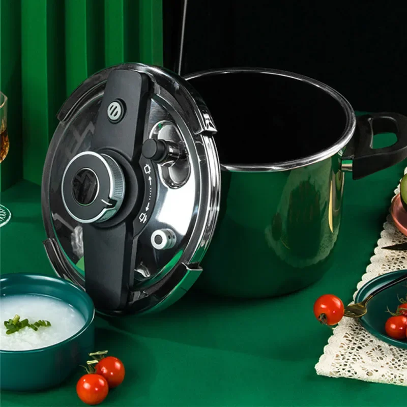 Stainless Steel Pressure Cooker and Soup Pot Set, Universal for Induction and Gas Cookers, Green Enamel, Household Use