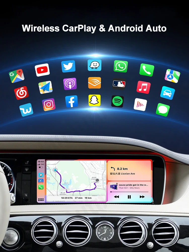 IManAuto Wireless CarPlay Interface for Mercedes Benz S Class W222 GLC C W205 2014-2018 with Android Auto Module Box