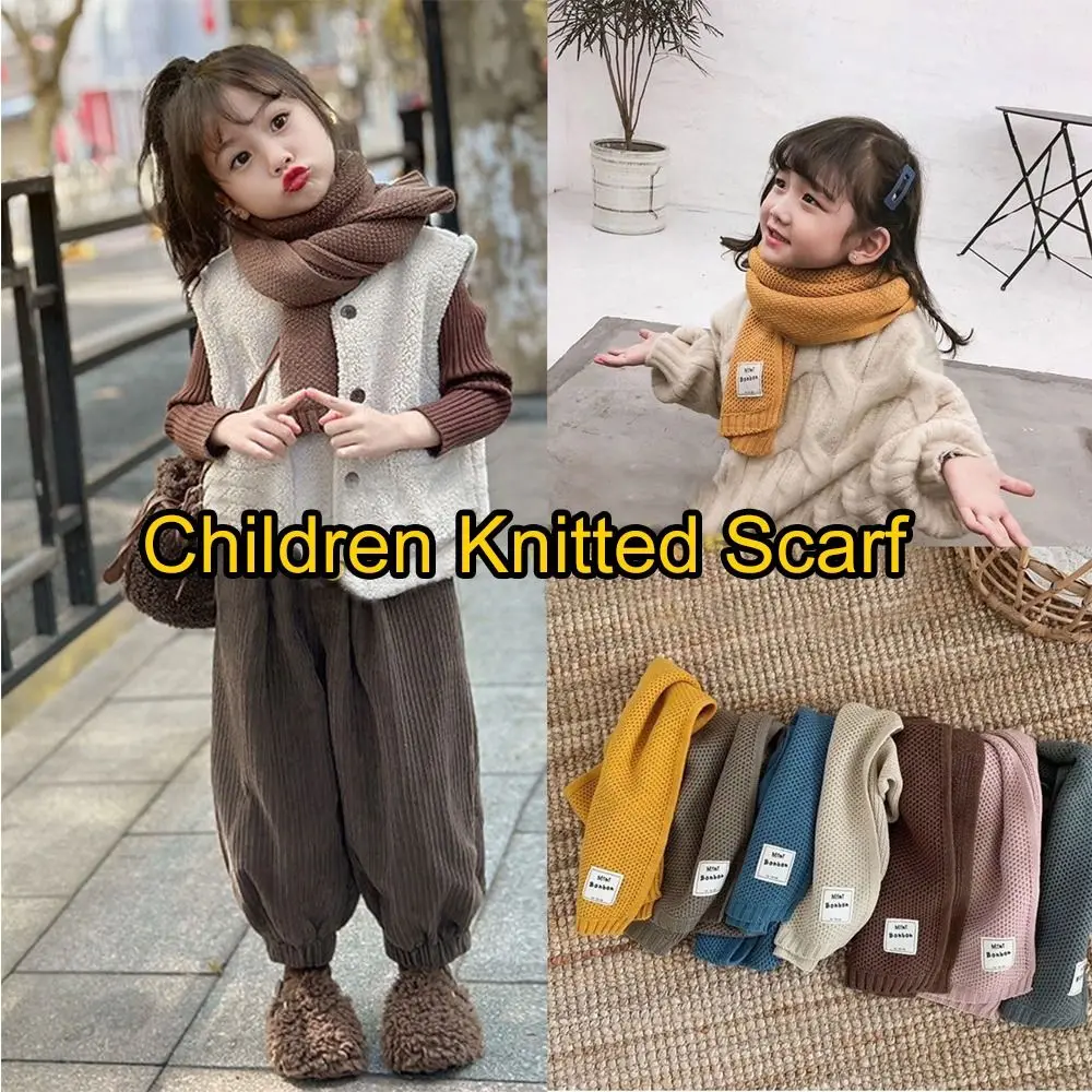 Simple Korean Style Boys Girls Scarf Casual Autumn Winter Children Knitted Scarf Outdoor Warm Wool Knitting Scarves Gifts