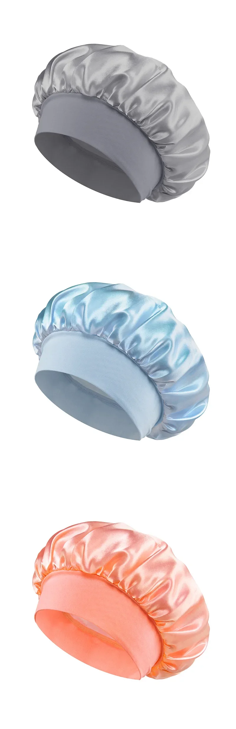 Damen-Satin-Haube, Haarhaube zum Schlafen, Haarpflege, Seidenhauben, solide Schlafmütze mit breiter Krempe und elastischem, weichem Band – Detail 11