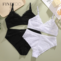 FINETOO Women Sexy Lingerie Set Sexy Lace Transparent Underwear Set Seamless Low Waist Briefs Female 2 PCS/Set Top Panties Suit