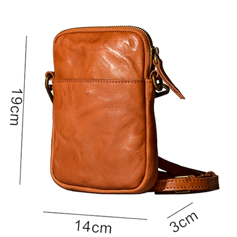 AETOO  Men\'s vertical crossbody bag head layer cowhide mini durable small shoulder bag leather casual mobile phone bag