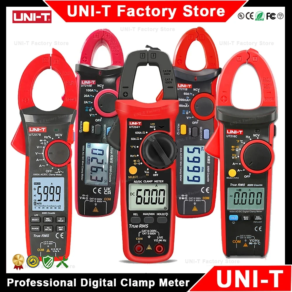 UNI-T 계량기 디지털 AC DC 펜치 전류계 전문 전기 멀티미터, UT202A + UT204 Plus UT210D UT210E UT207B UT208B 클램프