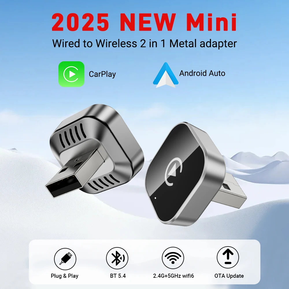 XUDA 2026 NEW Wired to Wireless CarPlay&Android Auto 2 in 1 Mini Adapter 5GHz WiFi5 for 99% Original Wired CarPlay/Auto Cars