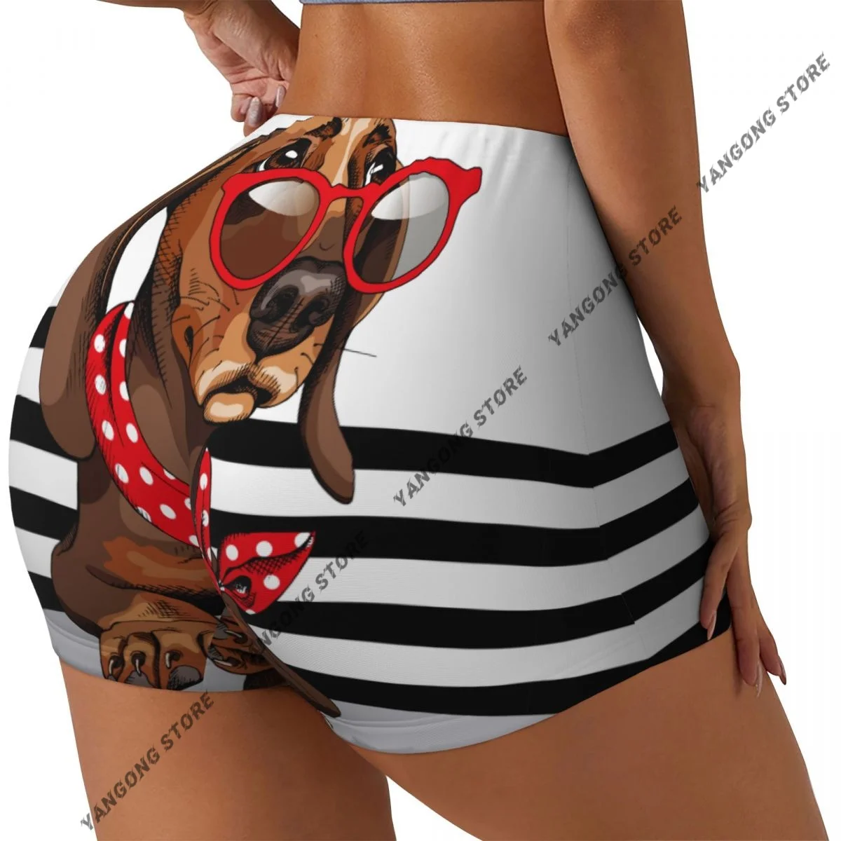 اليوغا السراويل الكلب الألماني في النظارات الشمسية الحمراء منقطة وشاح للرقبة النساء السائق ضيق مطاطا تجريب الرياضة طماق ملابس رياضية #2