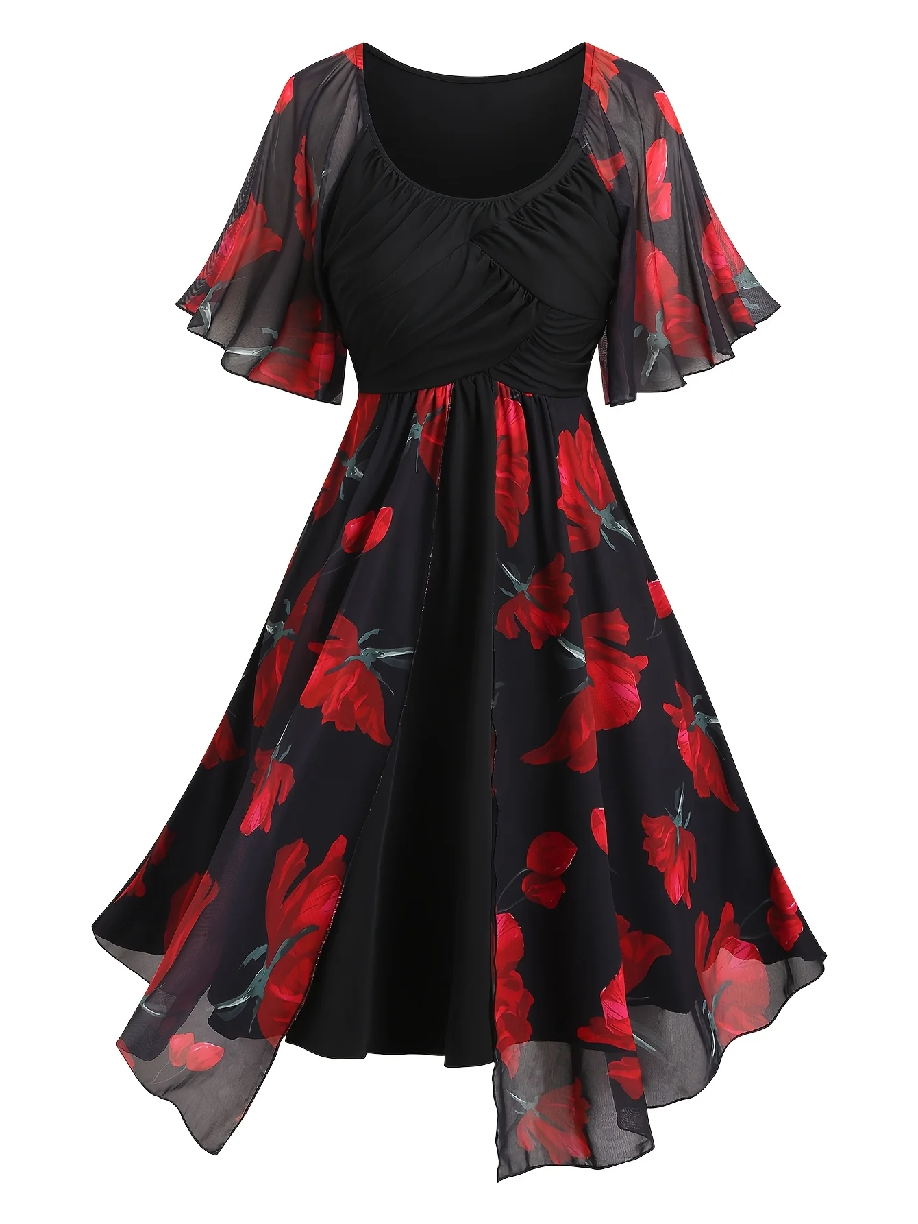 

Платье с цветочным принтом и V-образным вырезом для женщин больших размеров, весенне-летняя коллекция из Европы и Америки.