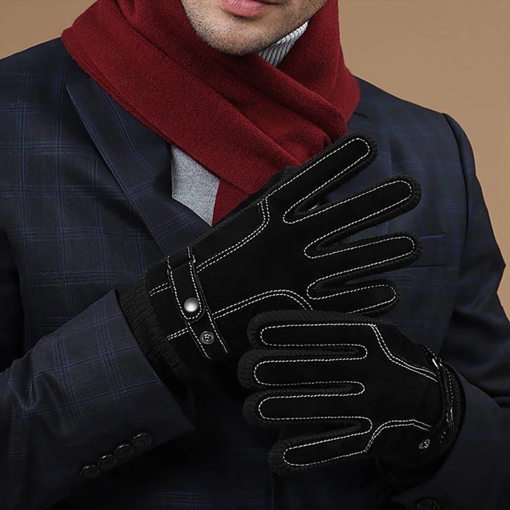 Touch Screen Winter Waterproof Leather Work Gloves,Signature Men\'s Gloves,Thicken Matte leather Gloves