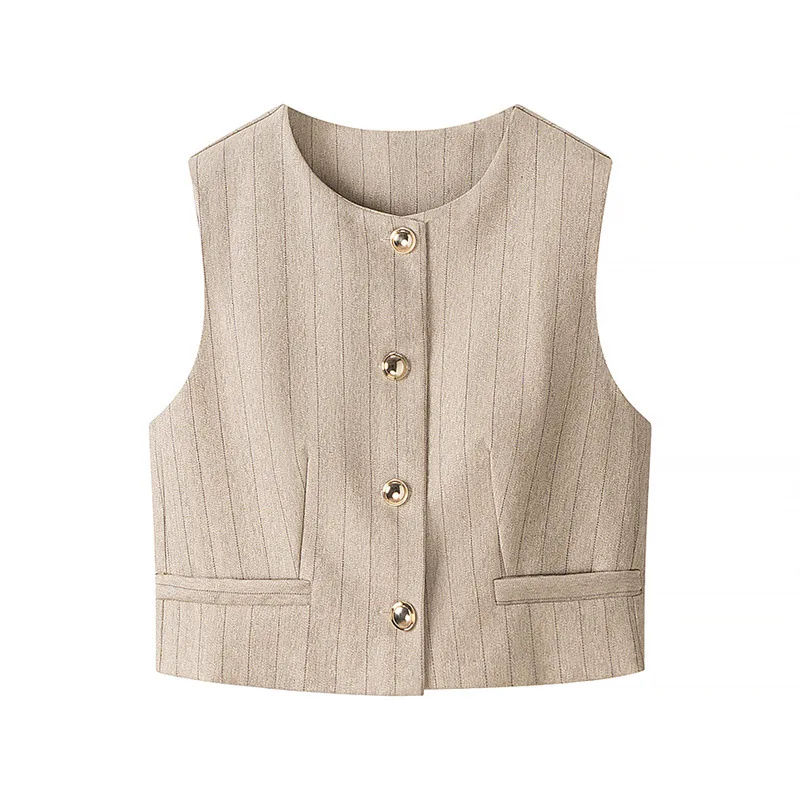 Withered European And American Style Women's Fashion Temperament Casual Solid Color Round Neck Sleeveless Vest Straight Leg Pant