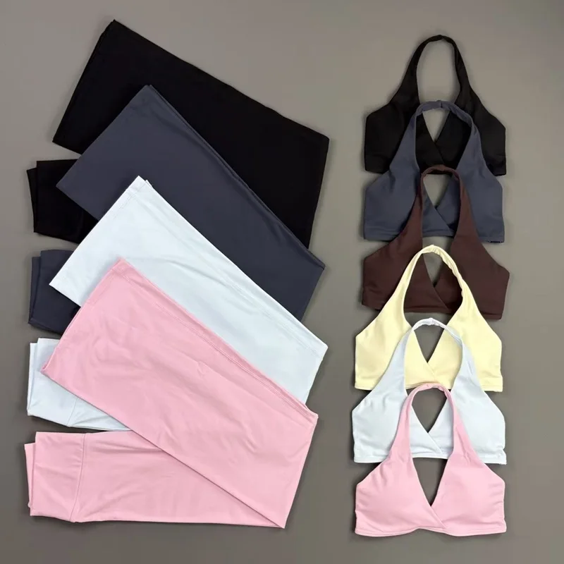 Women Gym Set Origin Halter Bra Fitness Flares Pants Suit Tummy Control Yoga Workout Sets Running Cycling Sports Sportswear