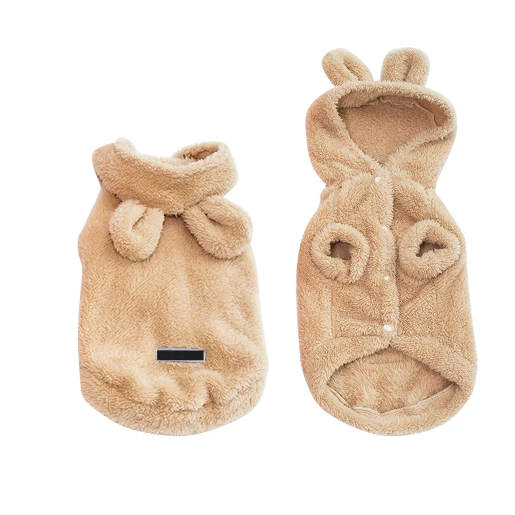 

Cute Bear Ears Dog Clothes Hooded Winter Coat Thickened Fleece Warm Pet Apparel For Small Medium Large Dogs Apricot Outdoor
