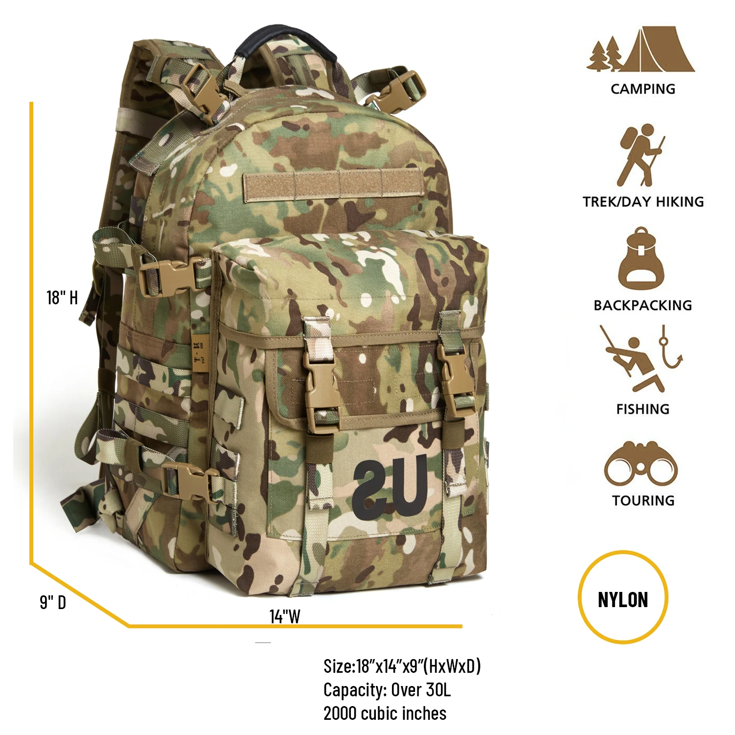 Military Army MOLLE 2 Tactical Assault Backpack, Rifleman 3 Day Pack, Medium Rucksack Multicam Camo