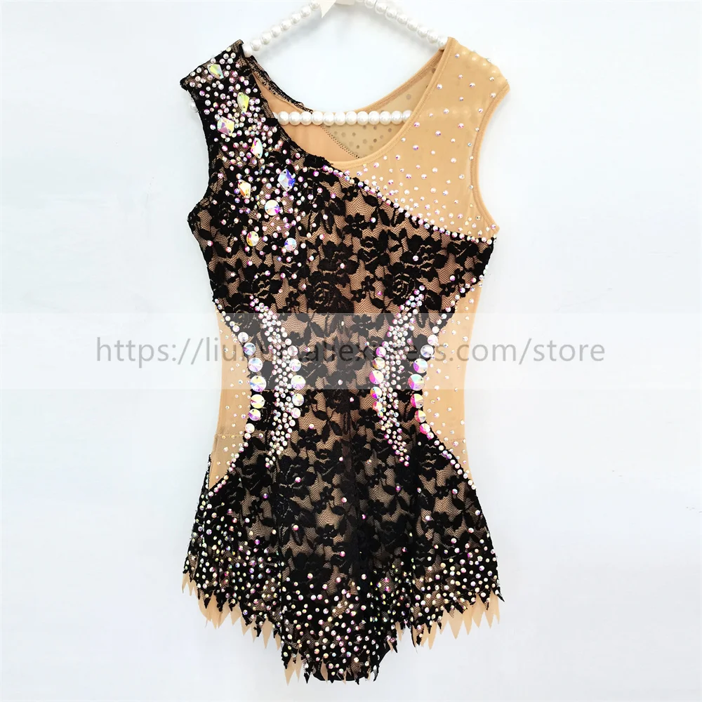 LIUHUO Frauen Aldult Teen Girl Anpassen Kostüm Leistung Wettbewerb Trikot Eis Eiskunstlauf Kleid Tanz Roller Schwarz Spitze