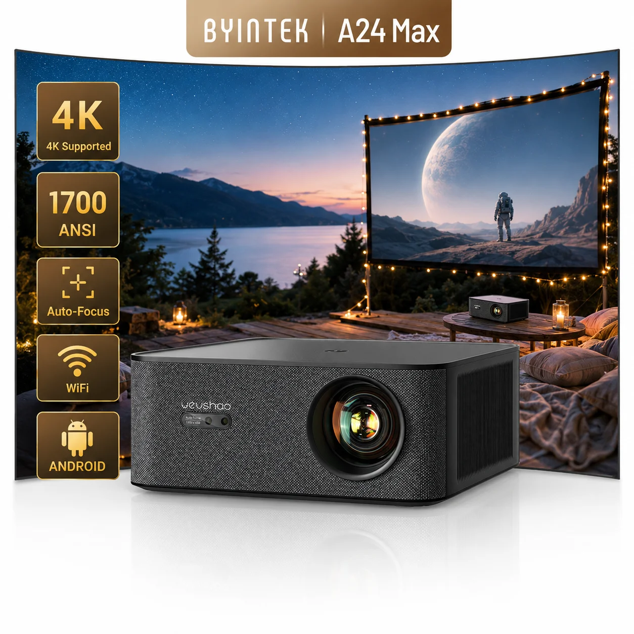 VEVSHAO A24 Max 1080P Projector 4K Official Licensed Google Android TV ATV Movie Gaming Video WiFi Home Theater Projector