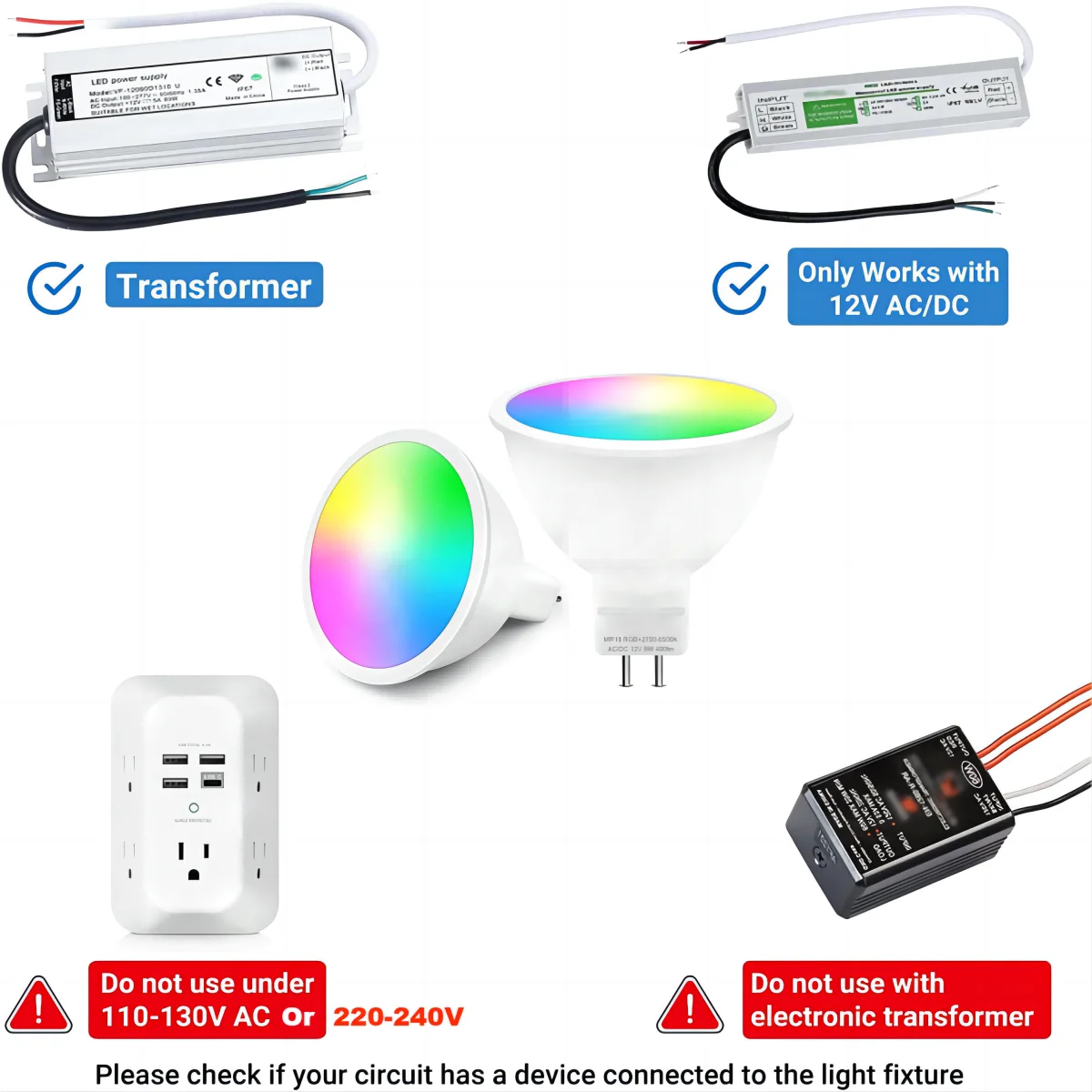 Lampadine LED Smart MR16 dimmerabili che cambiano colore 12 Volt Gu5.3 Base Bi-Pin lampadina LED RGB funziona con Alexa regolabile 16 milioni di