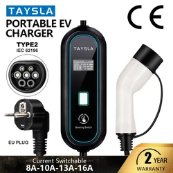 TAYSLA caricabatteria per auto elettrica per uso domestico 16A MAX 220V caricatore portatile EV tipo 2 cavo di ricarica IEC 62196 per auto per veicoli elettrici