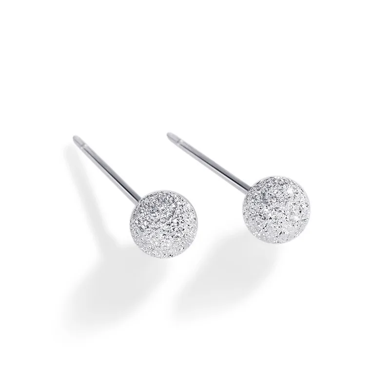 

Neutral Style Matte Silver Bead Studs - S925/S999 Silver Ear-Piercing