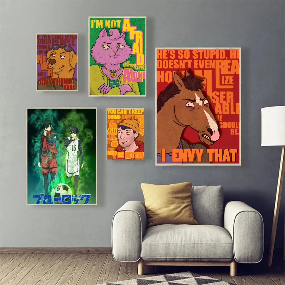 Bojack Print Anime Vintage Posters Sticky Retro Kraft Paper Sticker DIY Room Bar Cafe Kawaii Room Decor