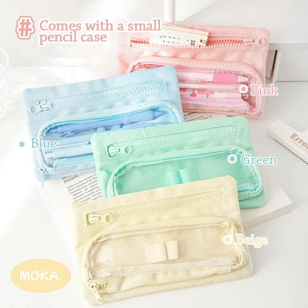 New Canvas Pen Bag Large Capacity Multifunctional Pencil Case Macaron Color Pen Box Gift