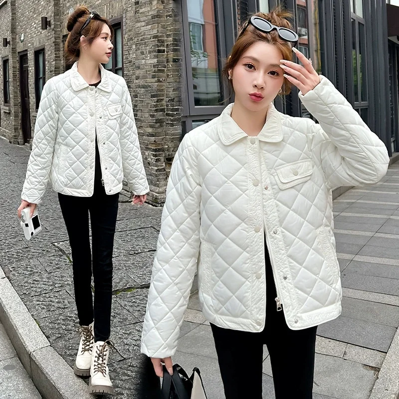 Herbst Winter Kurze Kleine Duft Jacke Weibliche Baumwolle Gepolsterte Oberbekleidung Frauen Leichte Baumwolle Jacke 2025, Neue Diamant Grid