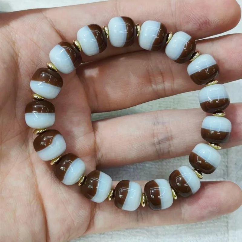 Agate Old Red Half Color Medicine Buddha Dzi Bead Bracelet Men Women, Vintage Ethnic Style, Fashionable And Versatil